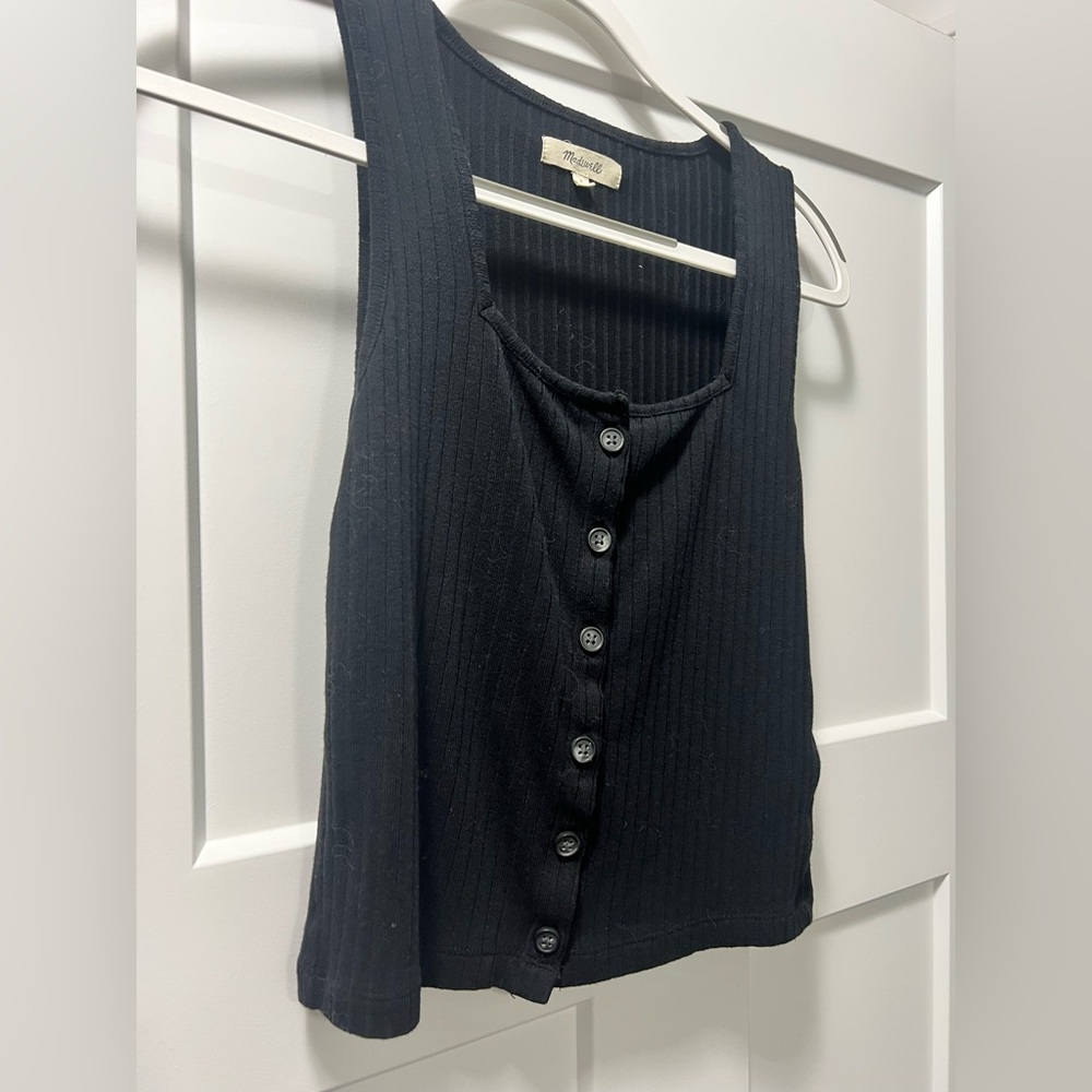 Black Button-Down Ribbed Tank Top Madewell